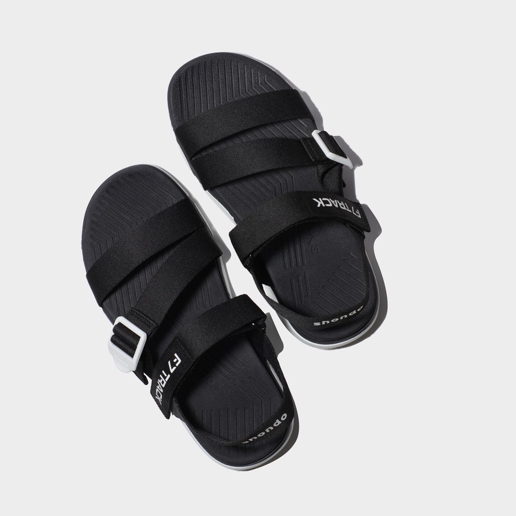 Giày sandal Shondo F7 Track nam nữ đi học đen đế trắng F7T0010