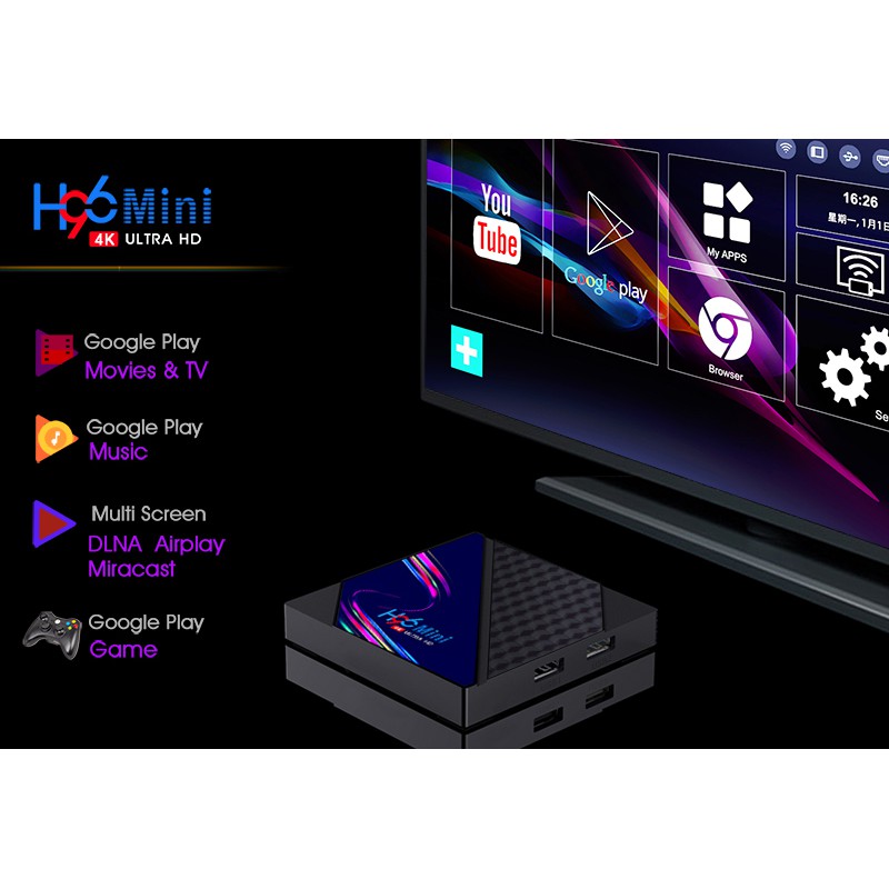 H96 mini V8 smart tv box RAM 2G ROM 16G xem 3D 4K video  Android 10.0 HDplay store Không cần đăng nhập tải ứng dụng