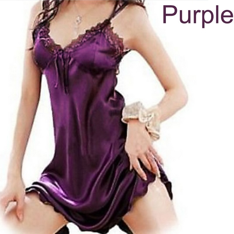 Sexy Sleepwear Phụ nữ Sexy Ngủ Váy ngủ Satin Lụa Ren Áo choàng Ngủ Đầm ngủ S-5XL