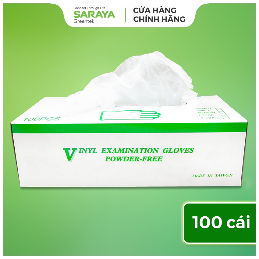 Găng tay Saraya Vinyl Không Bột dùng trong thực phẩm, vệ sinh, y tế, công nghiệp điện tử - 100 Cái/hộp
