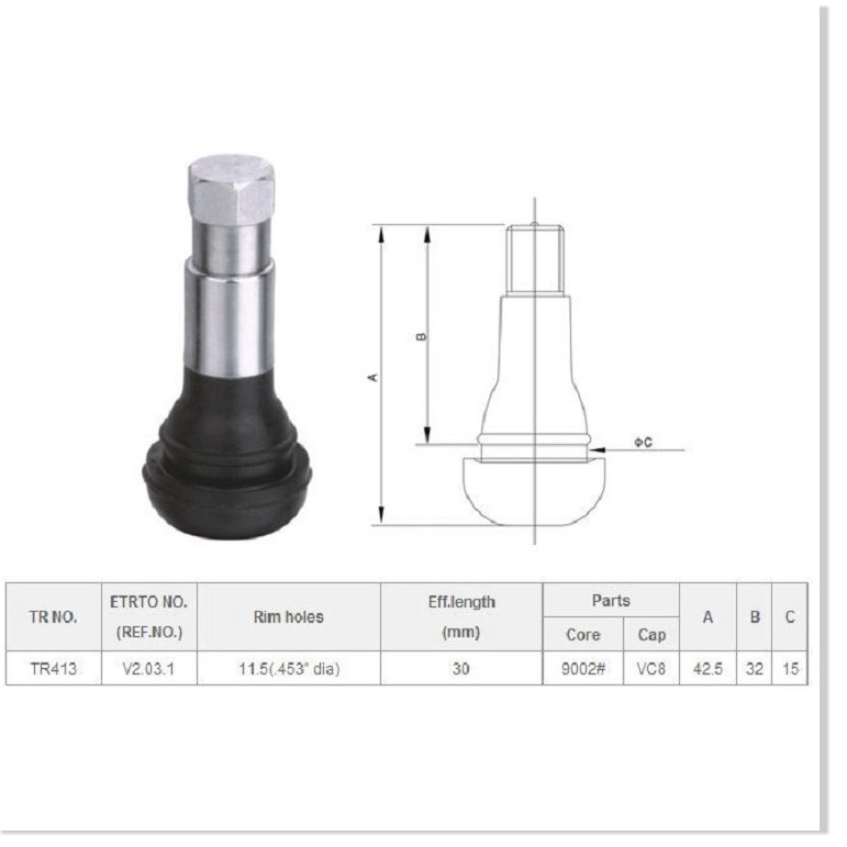 Combo 2/3/5/10 cái van cao su mạ crom cho lốp không săm xe ô tô TR413C