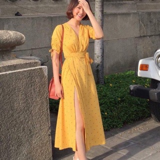 Váy maxi vàng chấm bi
