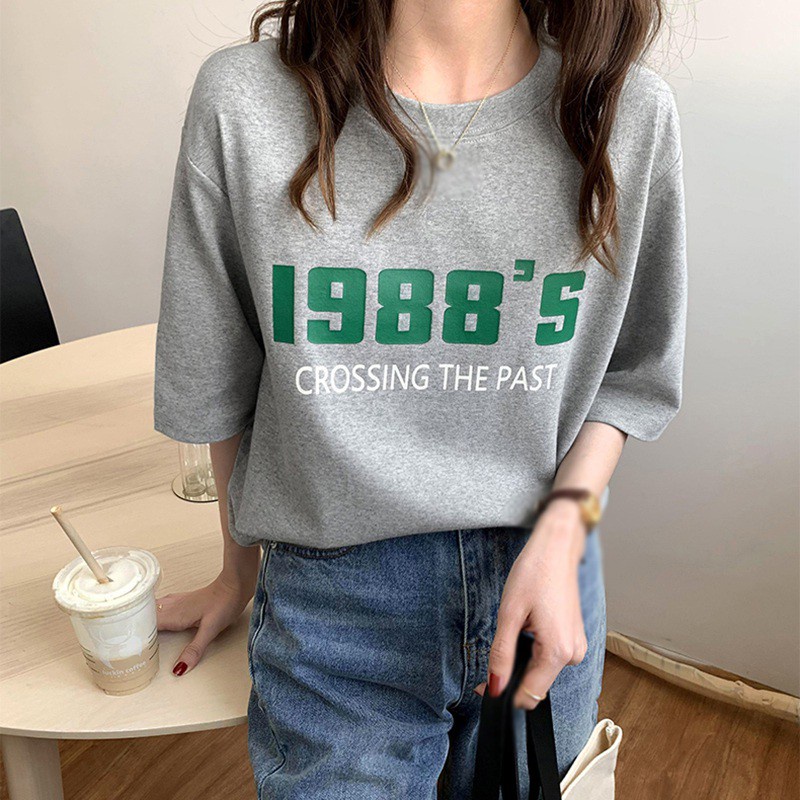 Áo Thun Nữ Ngắn Tay In Chữ Thời Trang Hàn Quốc