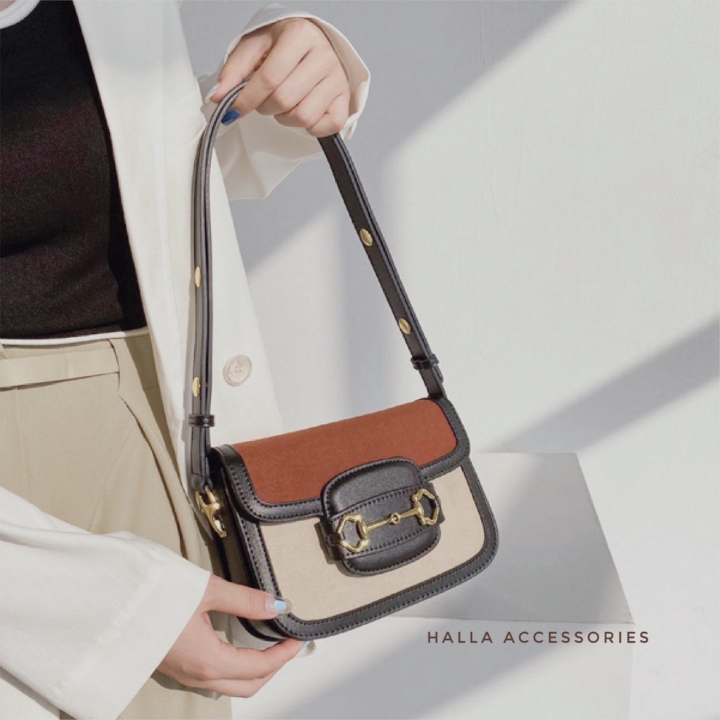 Túi Xách Nữ cao cấp dáng hộp chất da nhung mịn màu Nâu Cam HALLA TX103