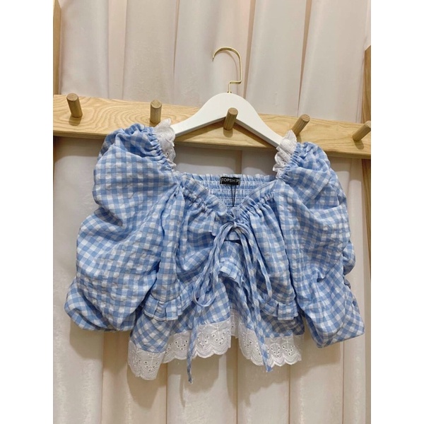 CARO TOP - ÁO CARO XANH VIỀN REN