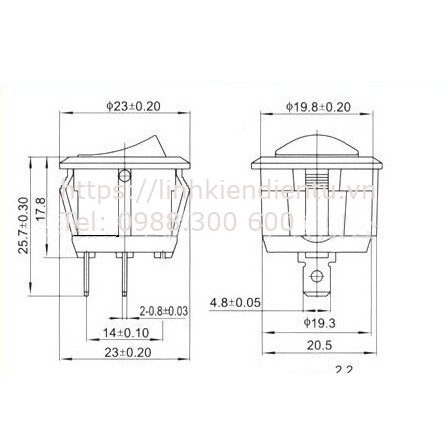 2 cái Công Tắc Tròn Mini 3 Chấu 6A 250V;10A 125V ON VÀ OFF