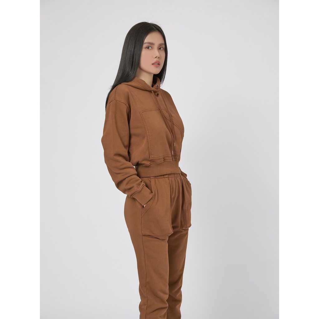 Set Bộ Nữ Quần Dài - Áo Hoodie Croptop , Chất Liệu Nỉ Co Dãn Thoải Mái,WSD000015,SOMEHOW