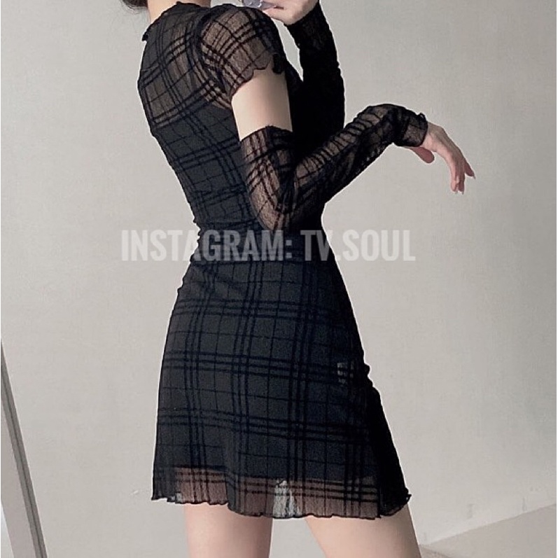 Set đầm caro lưới