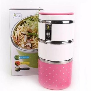 Hộp Cơm Giữ Nhiệt CHẤM BI 3 tầng