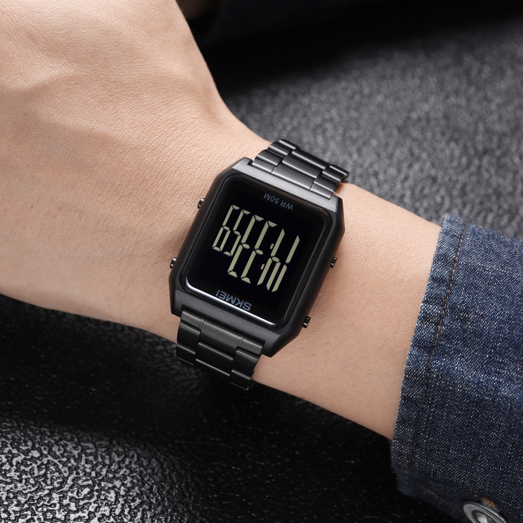 Đồng Hồ Điện Tử SKMEI 1879 Mặt Vuông Có Đèn LED Chống Nước Đa Năng Cho Nam