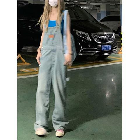 Quần Yếm Denim Mỏng Dáng Rộng Eo Cao Màu Sắc Tươi Sáng Phong Cách Retro Mùa Hè Dành Cho Bạn Nữ