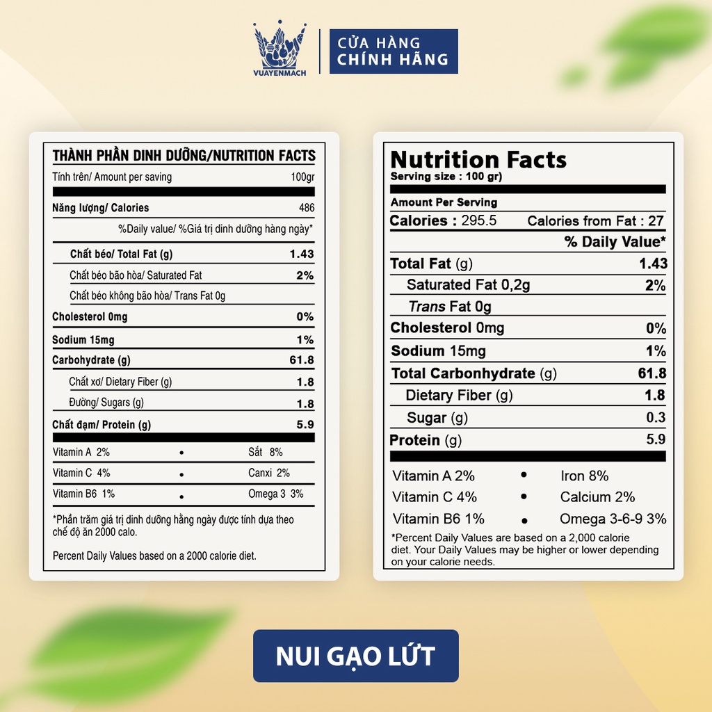 Nui Gạo Lứt VUA YẾN MẠCH Ăn kiêng Hữu cơ Organic Healthy food