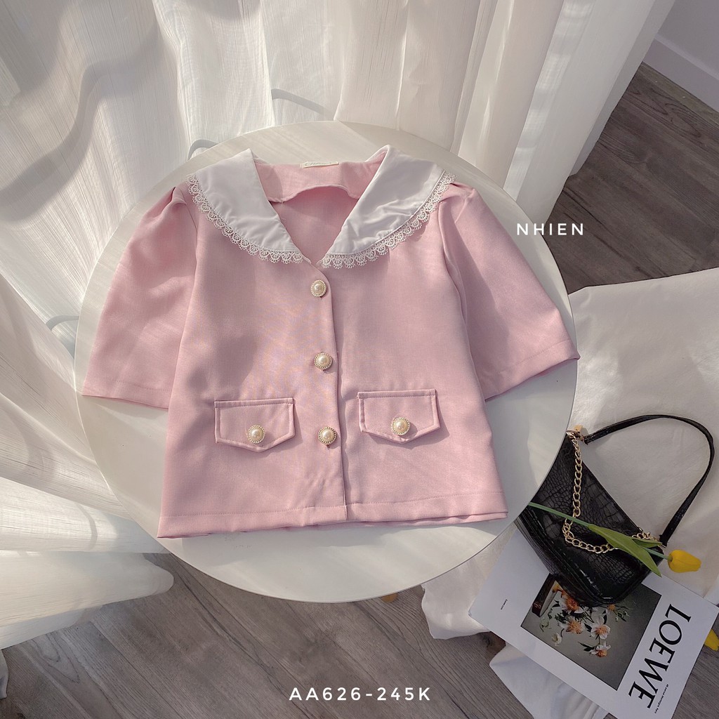 Áo kiểu nữ Nhiên vintage cổ sen có nút AA626