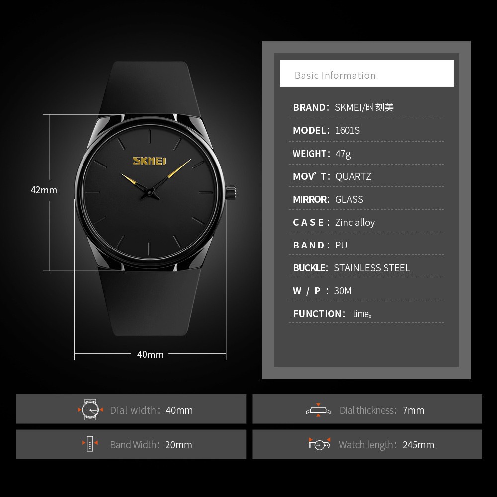 Đồng hồ Nam SKMEI 1601S thạch anh Thông thường Siêu mỏng Không thấm nước  đeo tay phong cách đơn giản cho doanh nhân