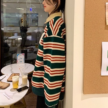 ZHELIHANGFEI Áo Thun Tay Dài Cổ Tròn Họa Tiết Kẻ Sọc Theo Phong Cách Retro Mỹ Dễ Phối Đồ