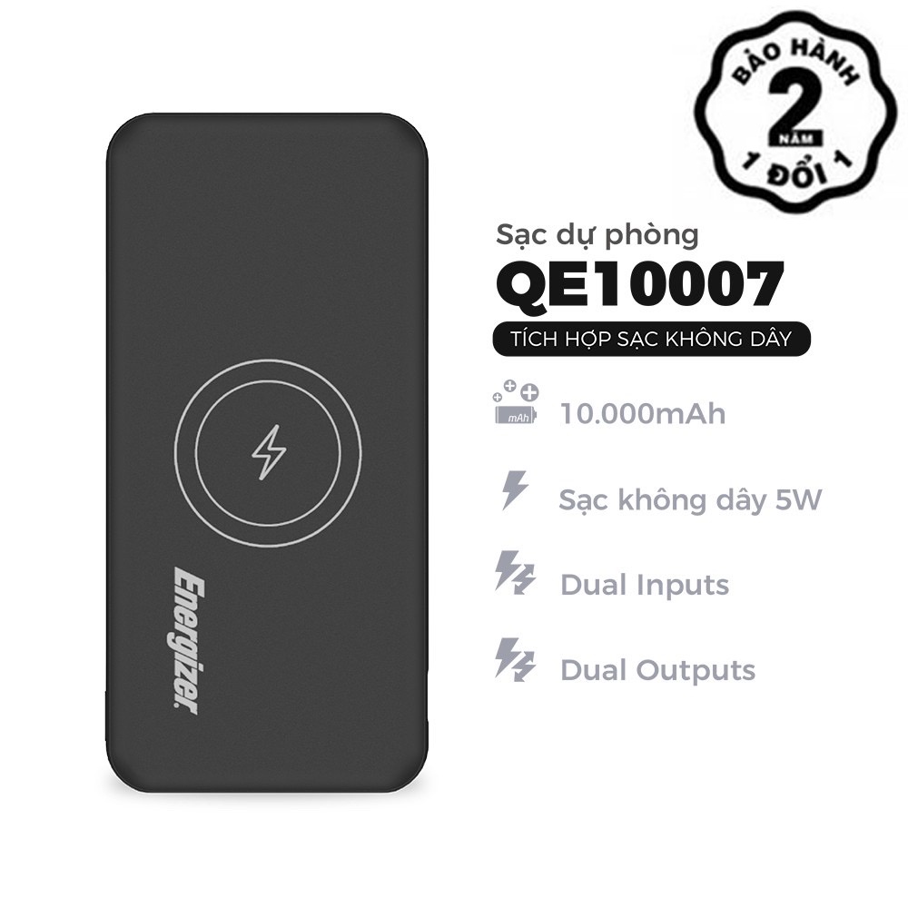 Pin sạc dự phòng Energizer QE10007 sạc không dây 5W dung lượng 10000mah.