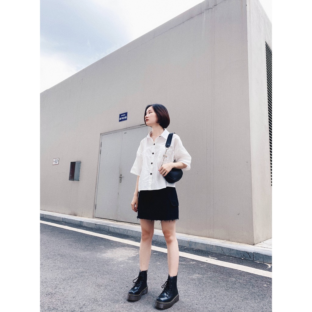 Áo sơ mi dáng croptop MINION CLOTHING freesize form rộng phong cách Ulzzang Streetwear Hàn Quốc A2724