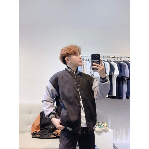 Áo Khoác Bomber Phối Nam Nữ T-A-N from rộng vai sệ-AKBDL01- trơn dể phối đồ màu đen ảnh thật