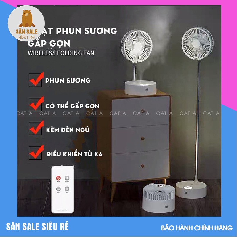 Quạt tích điện phun sương gấp gọn đa năng - Dùng duy trì trong 24h, có đèn LED, 4 tốc độ gió cực mát ! [CHÍNH HÃNG]