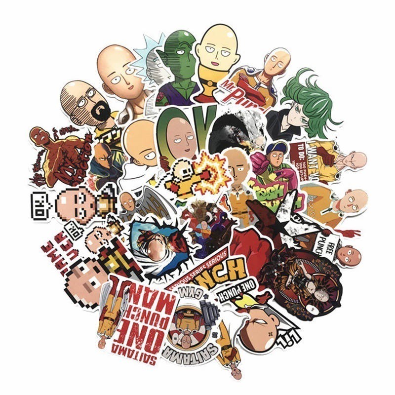 Bộ 50 Miếng Dán Hoạt Hình One Punch Man Saitama Trang Trí Đa Năng