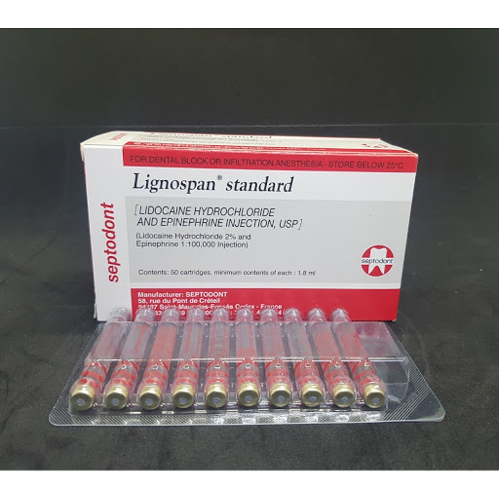Ống tiêm Pháp Septodont đỏ Lignospan Standard 2% 1 hộp 50 ống