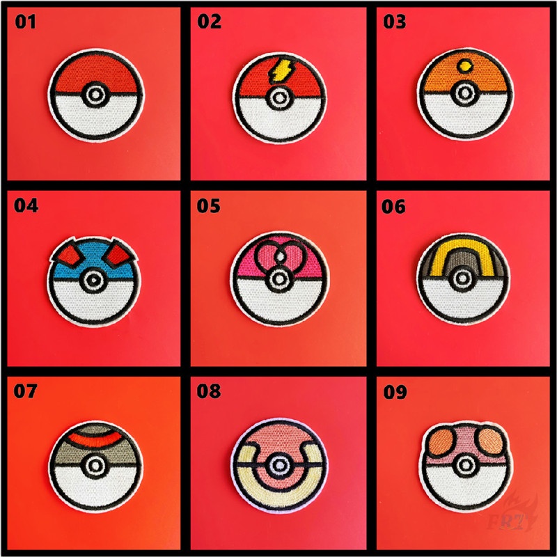 ☸ Miếng Dán Ủi Hình Quả Bóng Pokemon ☸ 1 Miếng Dán Ủi Thêu Hình Hoạt Hình 5.7CM*5.7CM