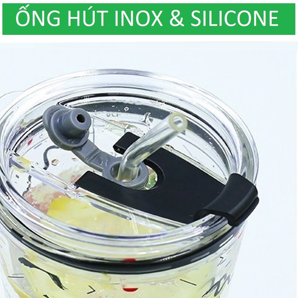 Ly thủy tinh chịu nhiệt nóng lạnh Nắp giữ cách nhiệt kèm Ống hút 400ml Kami22013.22024 | BigBuy360 - bigbuy360.vn