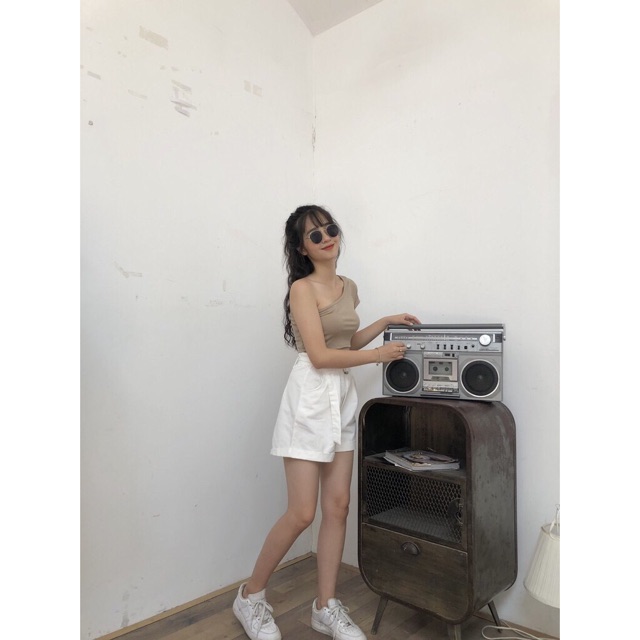 Áo kiểu nữ lệch vai crotop chất gân tăm mị | BigBuy360 - bigbuy360.vn