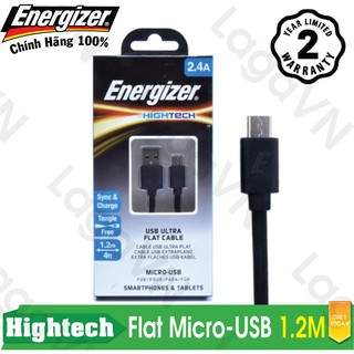 [Freeship toàn quốc từ 50k] Cáp sạc Energizer Flat Micro-USB dẹp dài 1.2m - C21UBMCG cho Android (Đen)