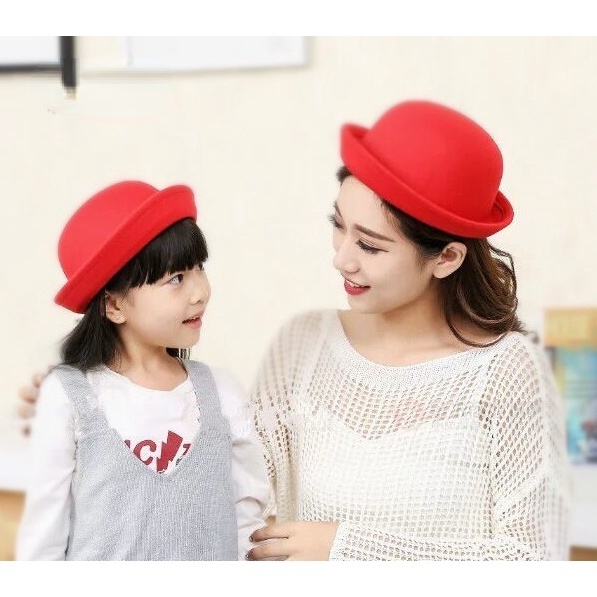 Mũ màu đỏ trơn đơn giản dễ thương phong cách Hàn Quốc cho mẹ và bé
