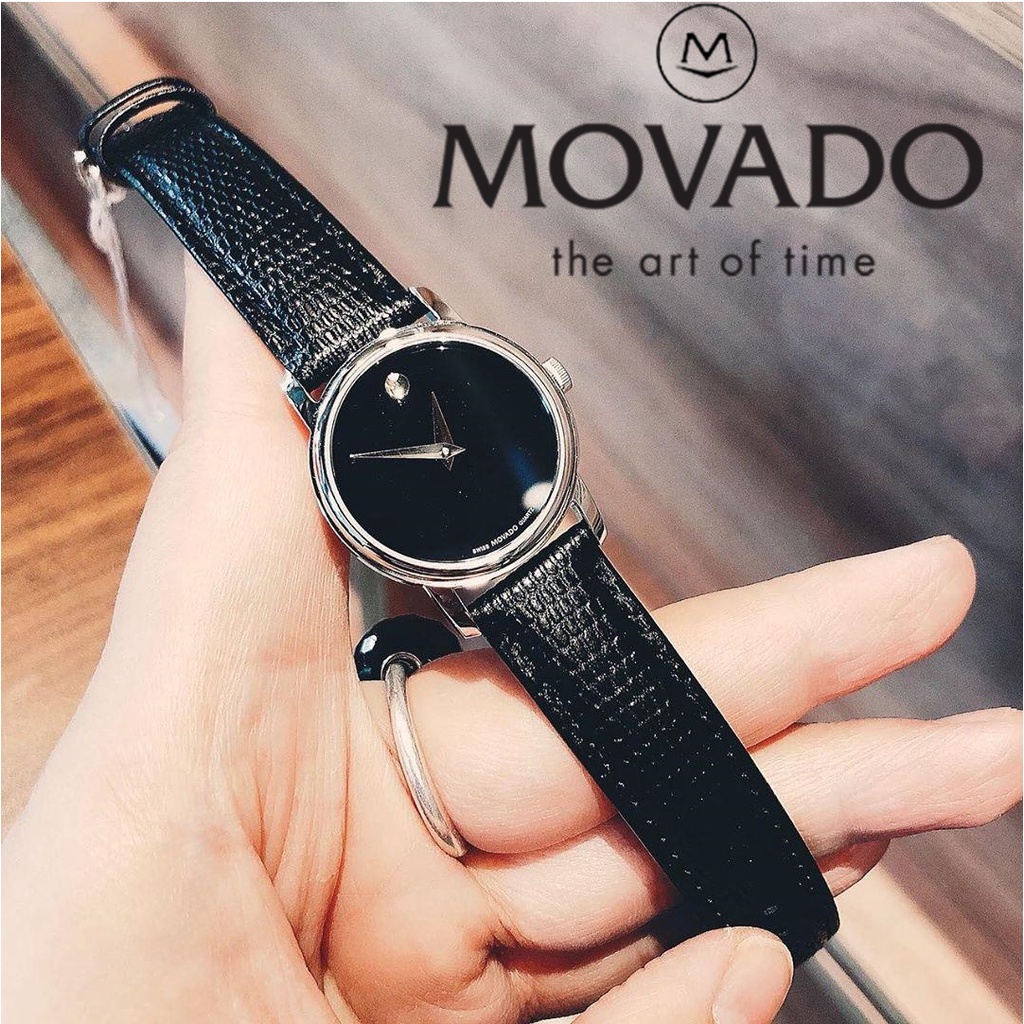 Đồng hồ Movado Nữ mặt tròn dây da đen Fullbox MỚi 100%