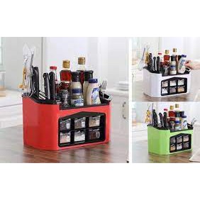 Kệ đựng gia vị 6 cốc có khe để cắm dao - Hộp đựng dụng cụ nhà bếp đa năng Việt Nhật màu pastel xinh xắn