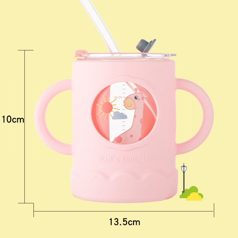Cốc uống sữa có ống hút chống bỏng / rơi in hoạt hình đáng yêu tiện dụng cho trẻ nhỏ