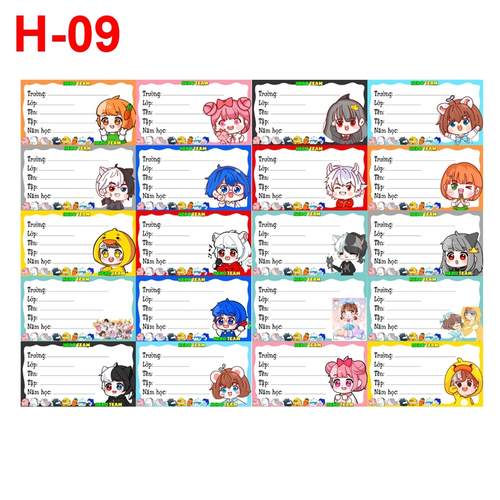 Nhãn vở Hero Team mẫu sinh nhật lần 2 và bộ linh vật đáng yêu