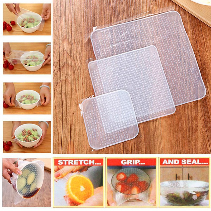 Set 4 miếng silicon bọc bảo quản thực phẩm kiểu dáng tiện dụng