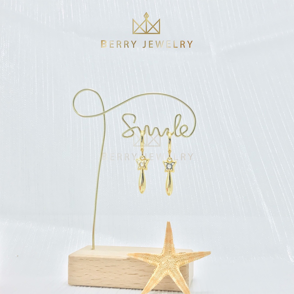 Khuyên Tai Nữ Đẹp, Bông Tai Hoa 4 Cánh Dáng Dài Xi Mạ Vàng 18K | B20VHT6