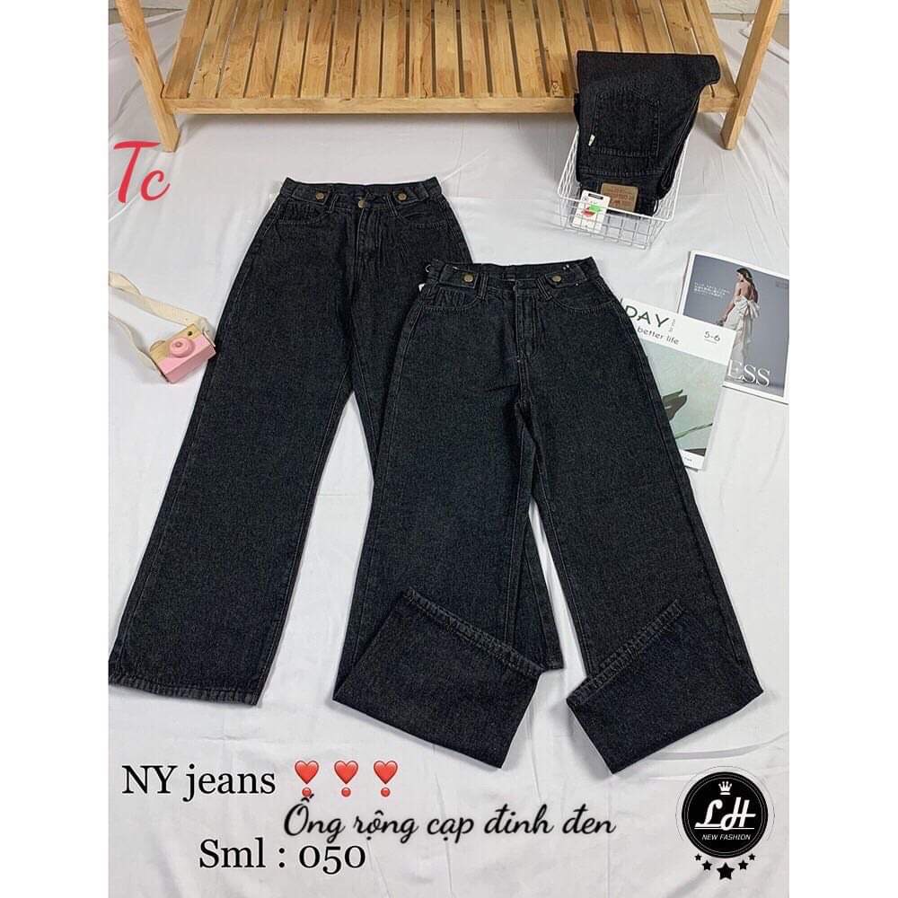 Quần Bò ống rộng, mầu đen cạp đinh, Hàng fom siêu đẹp lưng cao, chất bò