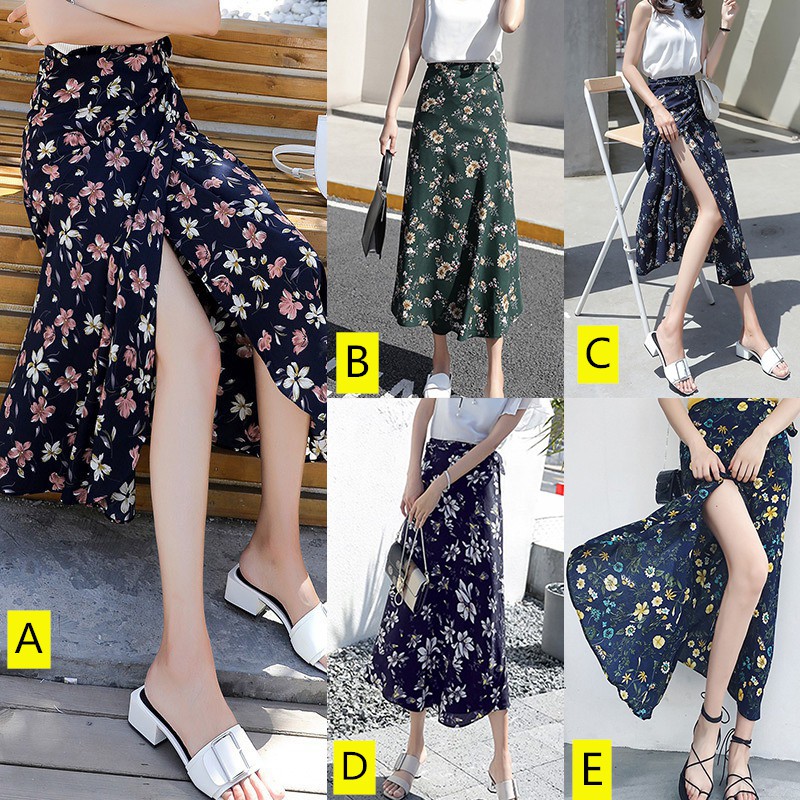 [Baywellfashion]Chân váy vải chiffon họa tiết hoa thiết kế xẻ tà quyến rũ dành cho nữ | BigBuy360 - bigbuy360.vn