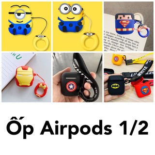 Ốp silicon bảo vệ Airpods, chống trầy xướt Airpods theo phong cách siêu anh hùng, minions (Tặng kèm dây đeo)