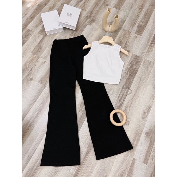 set quần loe áo croptop basic