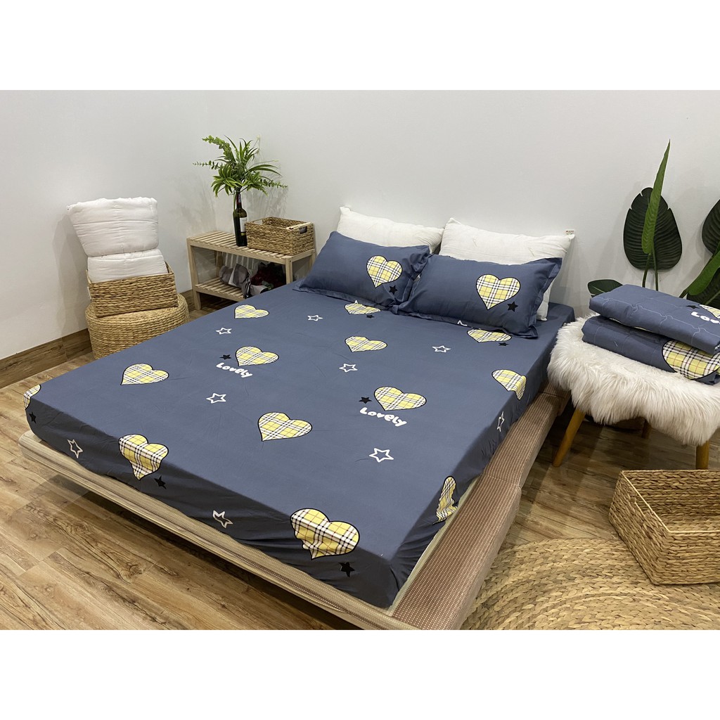 SET GA CHUN VÀ 2 VỎ GỐI NẰM COTTON POLY NGOCANHBEDDING HOT NHẤT HÈ 2021 MẪU TIM XANH