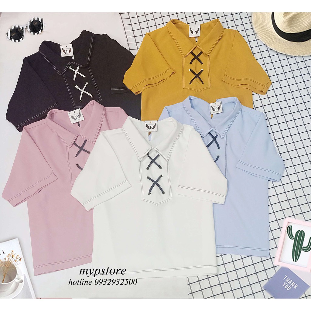 Áo bâu sơ mi đóng khoen đan dây mypstore | BigBuy360 - bigbuy360.vn