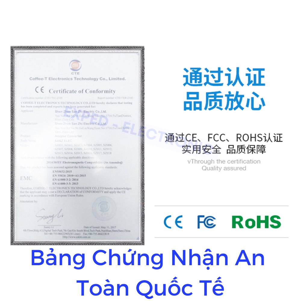 Đầu chuyển đổi phích cắm điện 3 chấu sang 2 chấu loại chân cắm châu âu EX01