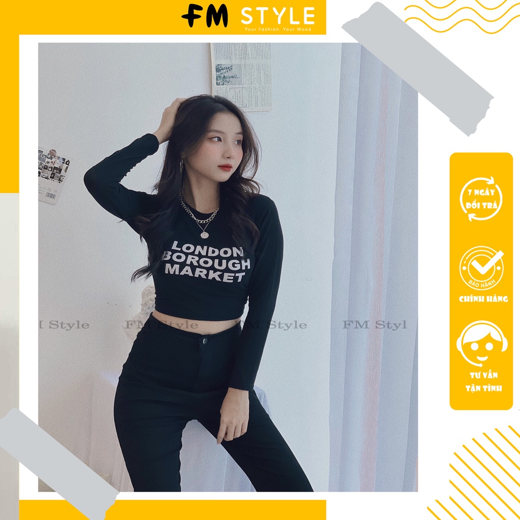 Áo thun croptop nữ FM Style tay dài cổ tròn dáng ôm chất thun co giãn basic thời trang thu đông sexy 210925156