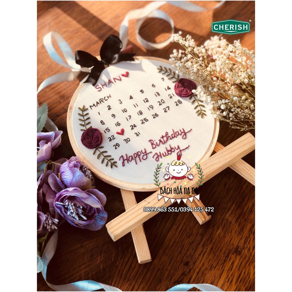 DIY bộ KIT tập thêu tay Chúc mừng sinh nhật handmade GÓI NGUYÊN LIỆU TỰ THÊU Bách hóa na na