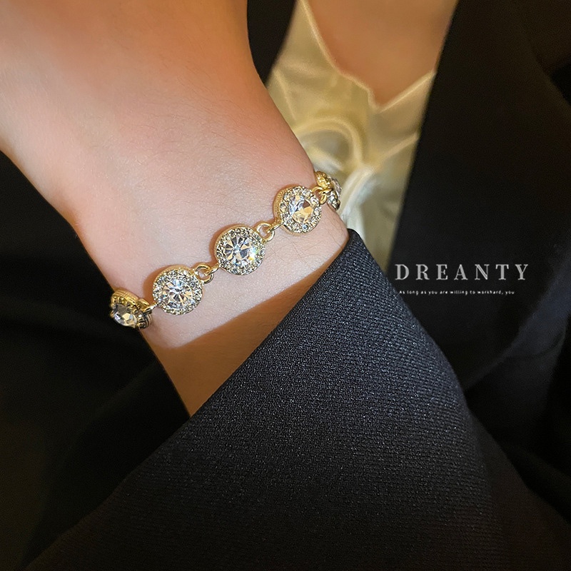 Vòng Tay Mạ Vàng Đính Đá Pha Lê Phong Cách Hàn Quốc Đơn Giản Cho Nữ