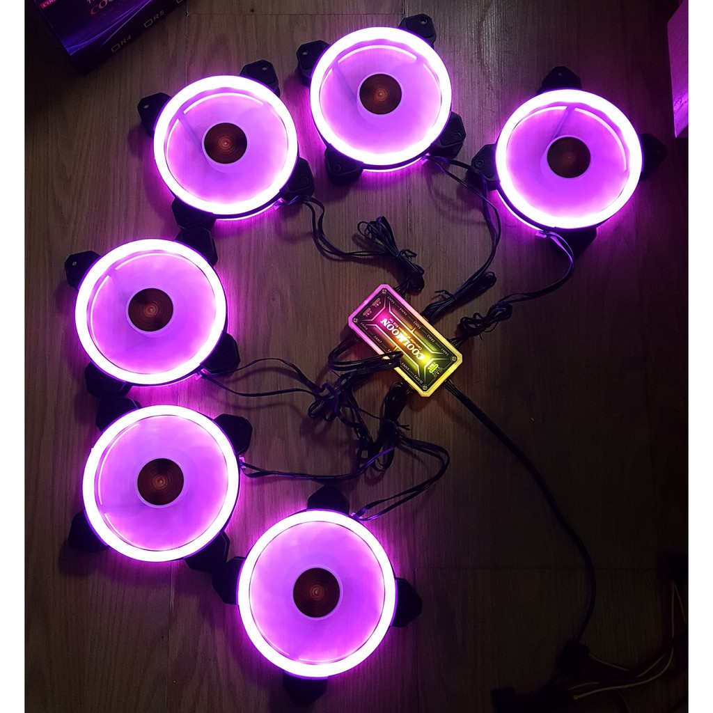 Bộ 6 Quạt LED RGB Coolmoon Dual Ring Kèm HUB + Điều Khiển