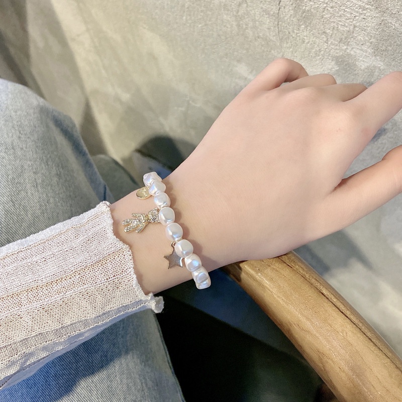 Vòng tay ngọc trai nhân tạo hình gấu đính đá Hàn Quốc dễ thương ANNIE D100