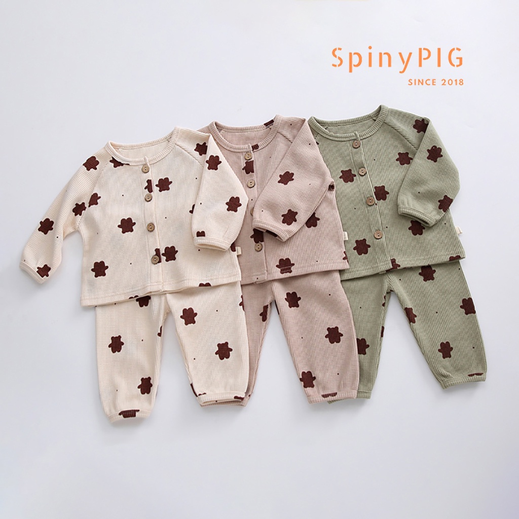 Bộ quần áo cho bé 0-4 tuổi style Hàn Quốc cotton dệt kim hoạ tiết gấu cực xinh