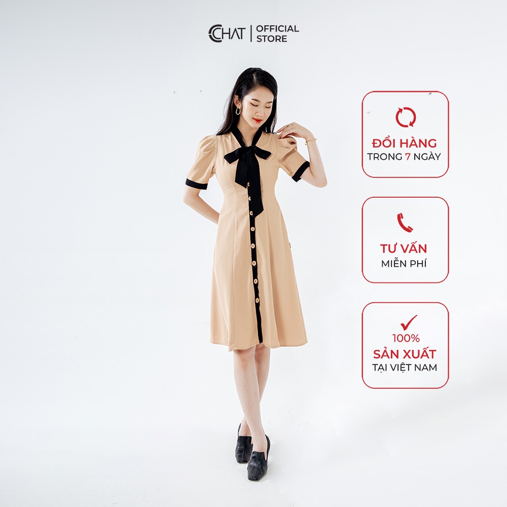 Váy xoè phối nơ cổ CCHAT